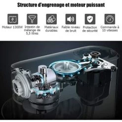 COSTWAY Robot Pâtissier 1300W,220-240V~50/60Hz Avec Bol D'Acier Inox 5,5L, Vitesse Réglable à 10 Niveaux Avec Protection Contre Surchauffe Accessoires Inclus Batteur, Crochet à Pâte Et Fouet (Argent) -Malaxeur Soldes 22976354 4