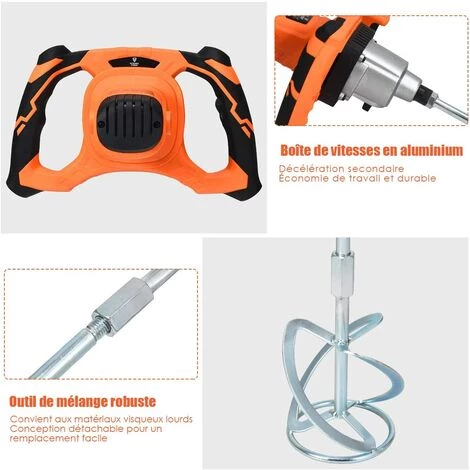COSTWAY Malaxeur Mélangeur Electrique Pour Peinture Et Mortier Electrique 230v~ 50Hz 1400W 5 COSTWAY Malaxeur Mélangeur Electrique Pour Peinture Et Mortier Electrique 230v~ 50Hz 1400W – Image 3