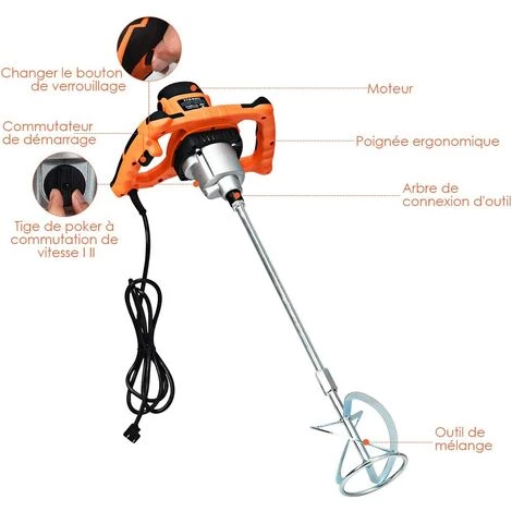 COSTWAY Malaxeur Mélangeur Electrique Pour Peinture Et Mortier Electrique 230v~ 50Hz 1400W 7 COSTWAY Malaxeur Mélangeur Electrique Pour Peinture Et Mortier Electrique 230v~ 50Hz 1400W – Image 5