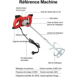 BLACKPINE - Malaxeur Mélangeur De Peintures Et De Mortiers 2100W 0-800r/min, Variateur électronique, Démarrage Progressif, Porte-outils Solide M14 60cm, Avec Mélangeur à Hélices -Malaxeur Soldes 36532935 2